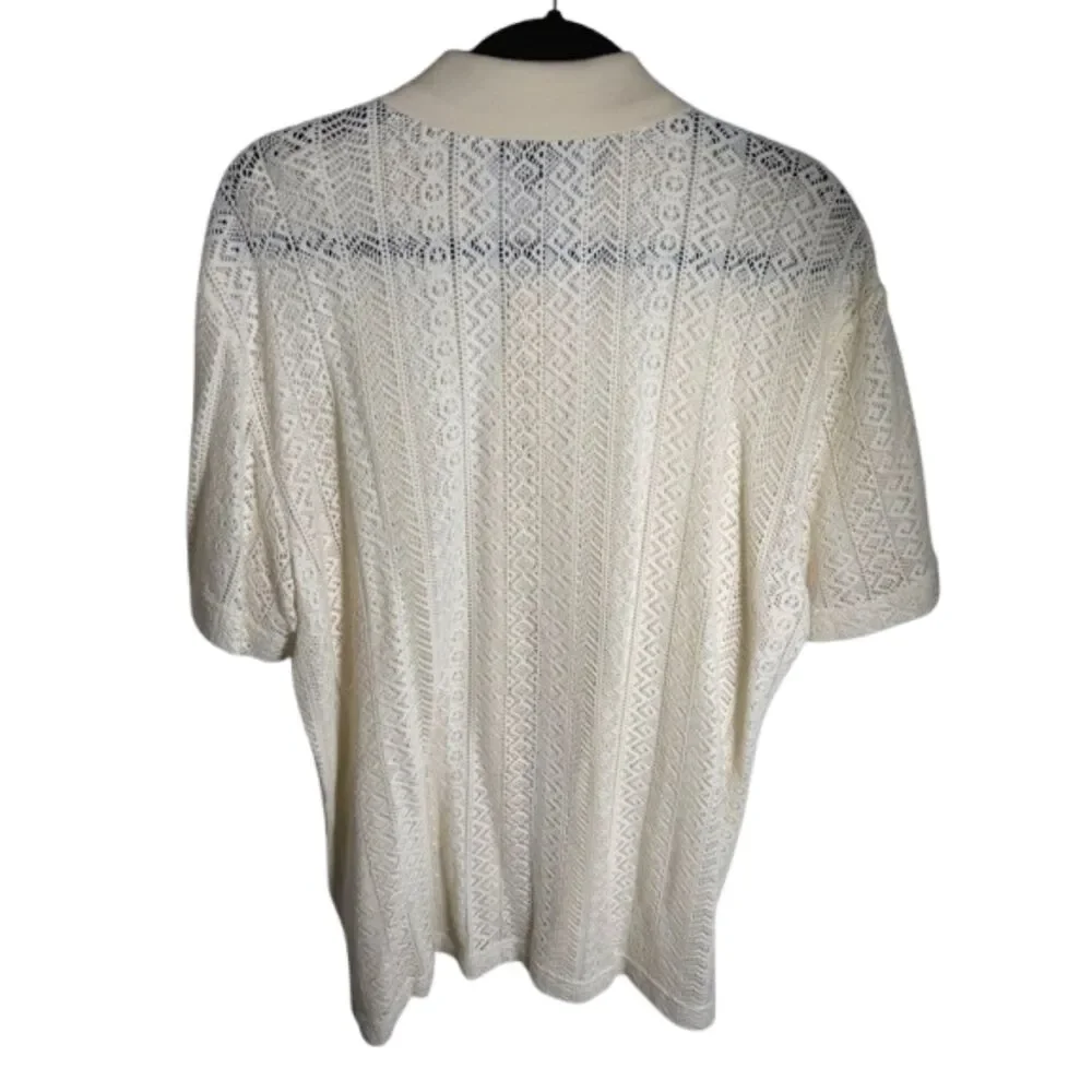 Banana Republic Men’s XL Cream Crochet Open Knit Sweater Polo Button Front